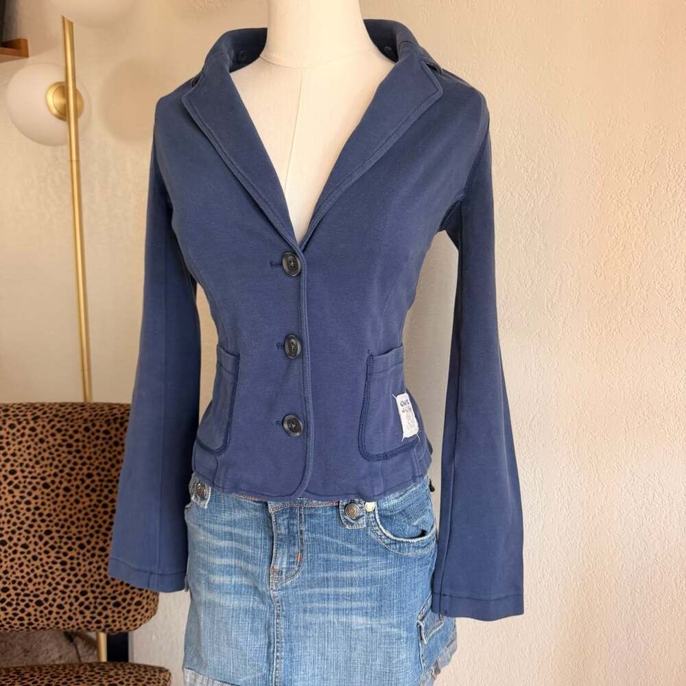 Aeropostale Fleece Blazer Size M Blue Button Up Casual Jacket Y2K